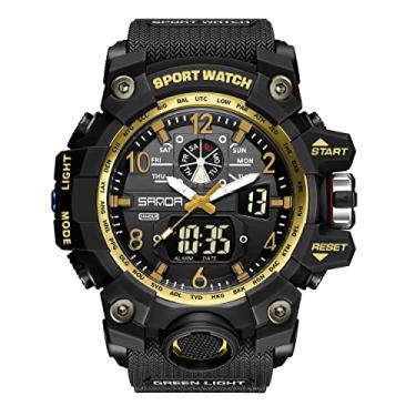 Imagem de KXAITO Relógios masculinos esportivos ao ar livre à prova d'água relógio de pulso militar multifunções táticas LED alarme cronômetro, Ouro B, Large, Militar