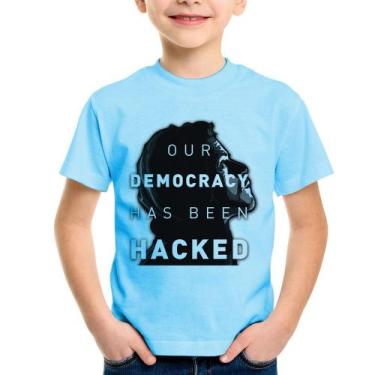 Imagem de Camiseta Infantil Our Democracy Has Been Hacked - Foca na Moda, Azul b