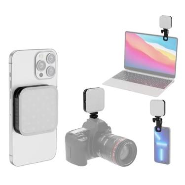 Imagem de Bolso magnético LED Luz de vídeo para fotografia Luz de preenchimento 2500K-9000K Luz de videoconferência regulável para computador tablet Celular Câmera DSLR Bateria embutida com clipe e adaptador