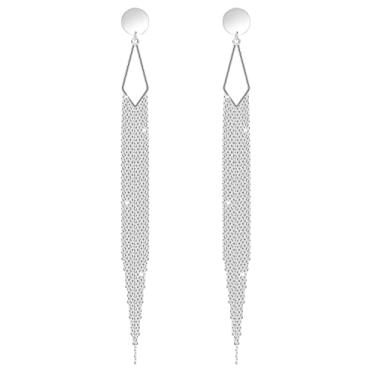 Imagem de KristLand - Brincos femininos longos dourados e elegantes com borlas S925 Silver Earpost Drop Drop Franja Pendente, Cristal, Cristais