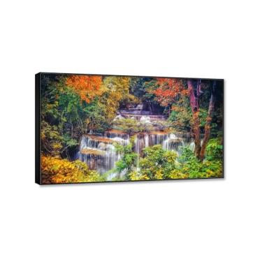 Imagem de Pintura em cascata arte de parede em tela outono cachoeira natureza paisagem impressão em tela grande arte pronta para pendurar arte de parede para sala de estar quarto decoração de parede 80 x 135 cm