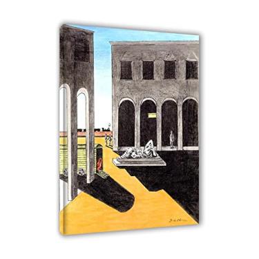 Imagem de Giorgio de Chirico Arte de parede em tela de artista famoso emoldurado pronto para pendurar - reproduções de pinturas pôsteres 'Piazza d'Italia (4)'Imagens de arte para decorações de escritório 40 x