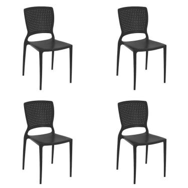 Imagem de 4 Cadeiras Cozinha Jantar Tramontina Safira Em Polipropileno Preto