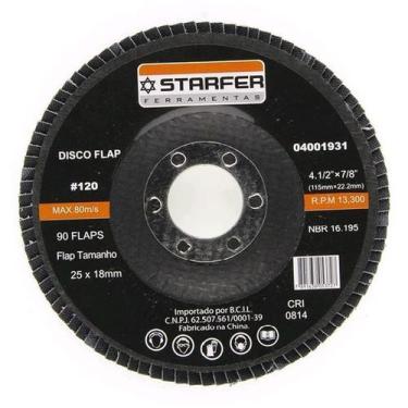 Imagem de Disco De Lixa Lixadeira Flap 4.1/2"x7/8" Grão 120 Starfer