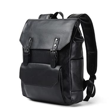 Imagem de Mochila de couro de luxo para homens vintage casual mochila escolar mochila masculina para laptop mochila de viagem(Black)