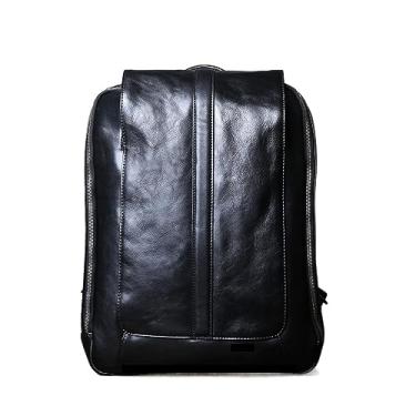 Imagem de Mochila de couro retrô para homens de couro genuíno de grande capacidade multifuncional bolsa de moda casual para homens(Black)
