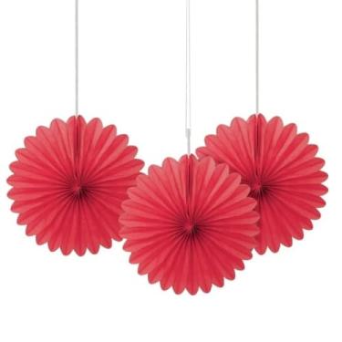Imagem de Ventiladores de papel de seda para pendurar vermelho rubi sólido - 15 cm (3 unidades) - Perfeito para festas e decoração de casa
