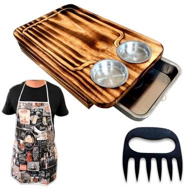 Imagem de Kit Churrasco Tábua Inteligente Para Churrasqueiro Avental Garra de Urso