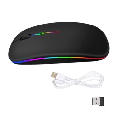 Imagem de Mouse Sem Fio Recarregável com Led RGB, Design Ergonômico, Conexão Dual Bluetooth 5.0/USB 2.4GHz, DPI Ajustável, para Notebook, PC, Desktop, Laptop e TV Smart, Silencioso, Qualidade Premium (Preto)