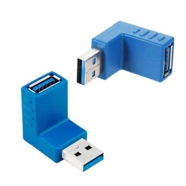 Imagem de Adaptador 90 Graus USB 3.0 Emenda Macho e Fêmea Azul - Win Cabos