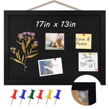 Imagem de Quadro de cortiça preta para quadro de cortiça para parede, quadro de cortiça com alfinete, quadro de fotos, para memorandos, fotos, casa, cozinha, escritório, 43 cm x 33 cm