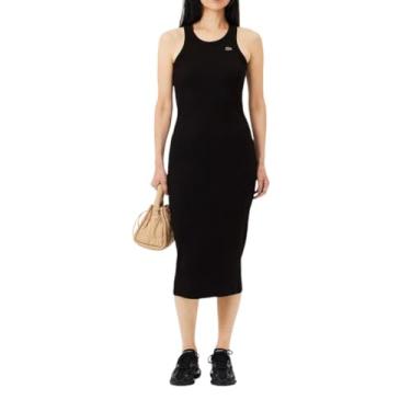 Imagem de Lacoste Vestido maxi feminino de algodão orgânico sem mangas e gola redonda, Preto, 40