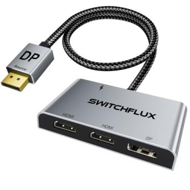 Imagem de SWITCHFLUX DisplayPort para HDMI duplo com adaptador DP | 4K @60Hz| Display estendido 1 entrada e 3 saídas MST Hub para vários monitores, compatível com PC, placa de vídeo NVIDIA/AMD