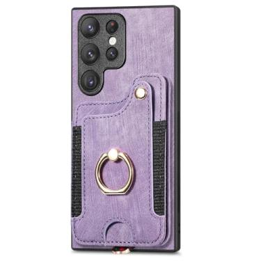 Imagem de LYJSMGZ Capa fina para Samsung Galaxy S25 Ultra/S25 Plus/S25, capa fosca de couro com compartimento para cartão traseiro com anel suporte de sucção magnética para veículos, roxo, S25