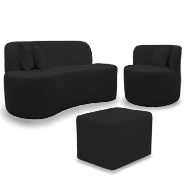 Imagem de Kit 1 Poltrona Com Sofá Curvo 2 Lugares Feijão mais Puff Retangular Bo