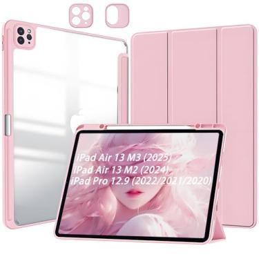 Imagem de Capa para iPad Air 13 polegadas M3/M2 (2025/2024) Capinha iPad Pro 12,9 polegadas 2022 e 2021 e 2020 Protetora Fina Traseira Transparente com Suporte para Lápis - Rosa
