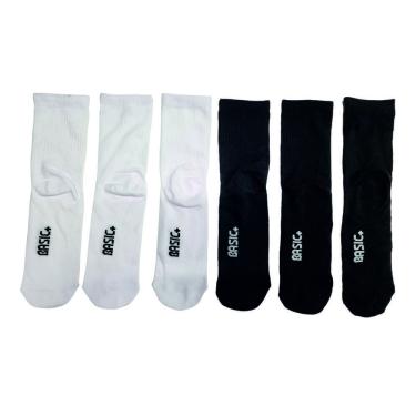 Imagem de Conjunto 6 Pares de Meias Cano Médio Basic+ Poliéster e Elastano Branco e Preto