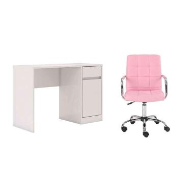 Imagem de Conjunto de Mesa Morada 1 pt 1 gv Branca com Cadeira de Escritório Secretária Giratória Fitz Rosa