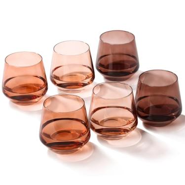 Imagem de Conjunto de taças de vinho sem haste 6 【taças de vinho coloridas sopradas à mão】 Copos coloridos de 425 g para vinho ou refrigerantes, presentes de vinho exclusivos para mulheres, aniversário
