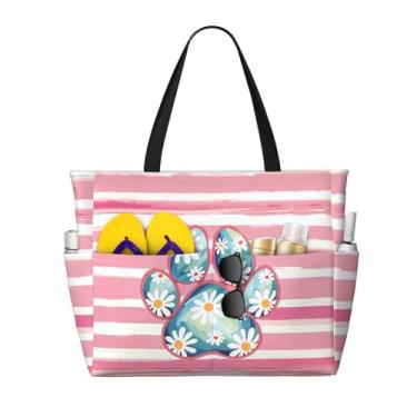 Imagem de NLZI Bolsa de praia feminina para praia, impermeável, à prova de areia, grande, com zíper, grande capacidade para viagens de férias, rosa, One Size