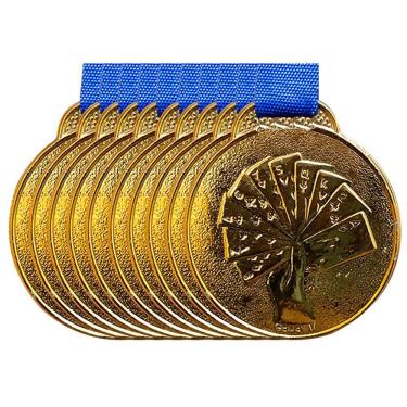 Imagem de Kit 10 Medalhas Esportivas Futebol 3,5cm Metal Dourado Top Modelos: baralho-poker