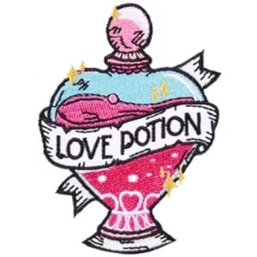 Imagem de Frasco de poção do amor bruxa mágica com rolha apaixonada frase coração piada engraçada humor namoro romance 8 cm ferro em bordado para roupas