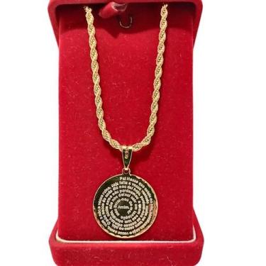 Imagem de Colar Feminina Folheada a Ouro Dourado com Pingente Medalha Oração Pai