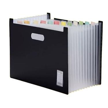 Imagem de Pastas de Arquivo Pasta de mão vertical 13 camadas de armazenamento de dados de grande capacidade Bolsa de inserção Pasta de organização de arquivo estirável horizontal Organizador de Arquivos(Preto)
