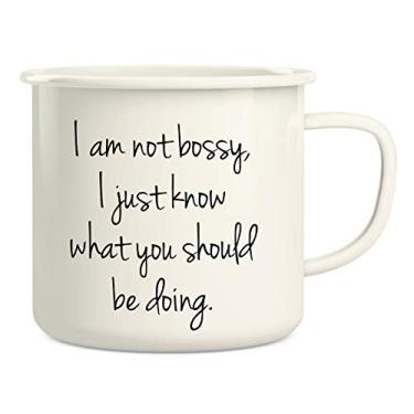 Imagem de Retreez Caneca de café I'm Not Bossy Just Know What You Should Be Doing, 473 ml, aço inoxidável, esmaltado, fogueira, acampamento, fogueira - presente de aniversário inspirador de sarcasmo engraçado