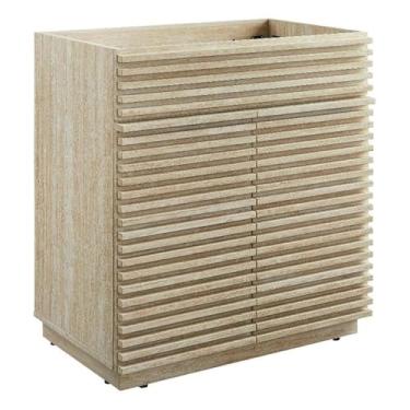 Imagem de Modway Gabinete de banheiro de ripas de travertino falso em travertino - Vaidade de banheiro individual de 76 cm sem pia - Armário de armazenamento independente moderno - Móveis de banheiro de meados