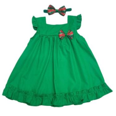 Imagem de Vestido de Bebê Menina Infantil Verde Natalino do Tamanho P Ao 3 Acomp