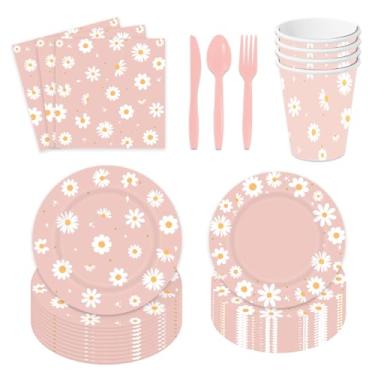 Imagem de Aumeko Conjunto De Talheres Para Festa De Aniversário Com 168 Peças Daisy - Inclui Pratos De Papel, Guardanapos, Copos, Garfos, Colheres, Facas, Suprimentos Descartáveis Para Festa, Decorações Para