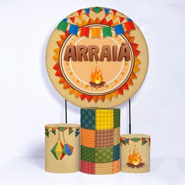 Imagem de Kit Painel de Festa Redondo e Trio de Cilindros Festa Junina - Fera Print