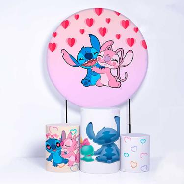 Imagem de Kit Painel de Festa Redondo de 1,50m e Trio de Cilindros Lilo &amp; Stitch - Fera Print