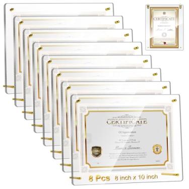Imagem de Thyle 8 porta-retratos de acrílico, transparente, flutuante, suporte de documentos, certificado de documentos, pôster A4, mesa ou suporte de parede para pendurar para presente de Natal, dia das mães e
