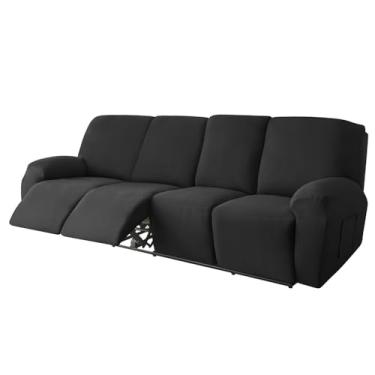 Imagem de Capa de sofá reclinável de 4 lugares, elástica, para poltrona individual, relaxante, antiderrapante, protetora para sofá e cadeira, para sala de estar, lavável, conjunto com 4 peças, preta, 1 conjunt