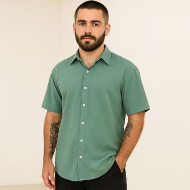 Imagem de Camisa Social Masculina De Botão Manga Curta Verde Claro Viscose - Upc