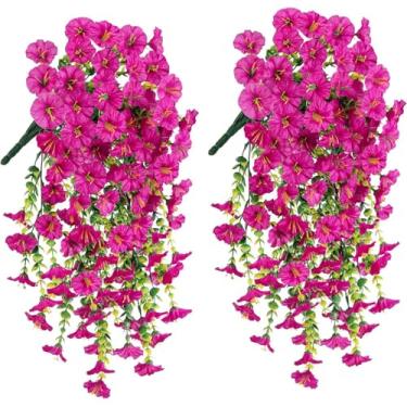 Imagem de 2pcs Artificial Flowers for Outdoors, Perfect Home Garden Decoration – Hanging Morning Glory, UV Resistant Look Real Plastic Decorations for Christmas, Valentine'S Day and the Festival of(Pink)