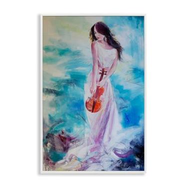 Imagem de Stupell Industries Mulher elegante com violino branco emoldurado, arte giclée, design por Lucille Lee, 20 x 30
