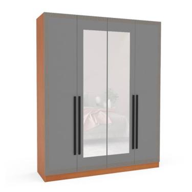 Imagem de Guarda-Roupa Casal com Espelho Valência 4 Portas 4 Gavetas Freijó e Cinza