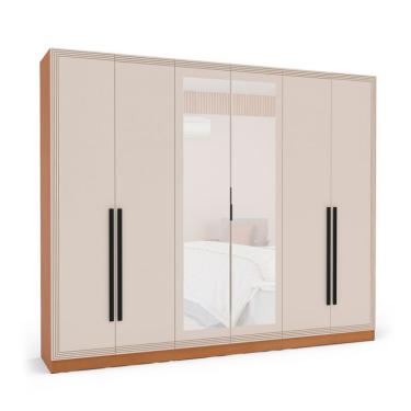 Imagem de Guarda-Roupa Casal com Espelho Valência 6 Portas 4 Gavetas Freijó e Creme