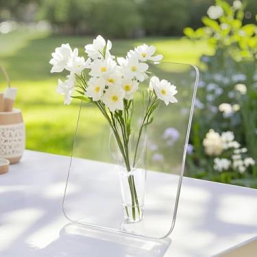 Imagem de Vaso de flores com moldura de acrílico transparente – retangular moderno para decoração de casa, vaso de moldura estética para mesa, estante de livros, quarto, casamento ou presente de inauguração de