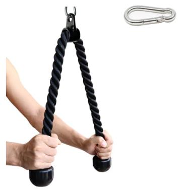 Imagem de Corda de tríceps, cabo de fixação fitness para estação de musculação, cabo de nylon revestido resistente com extremidades de borracha sólida (91 cm, preta)