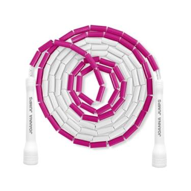 Imagem de Corda de pular segmentada para fitness e exercício – Cordas de pular ajustáveis com alças de plástico – Corda de pular sem emaranhados para Crossfit, academia, cardio e treino de resistência – Corda de pular para treino (branco e rosa)