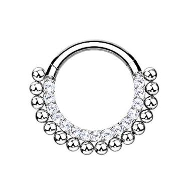 Imagem de Pierced Owl - Anel articulado de segmento articulado de 16G G23 com cristal CZ de titânio CZ e argola forrada com esferas, Metal, Zircônia cúbica
