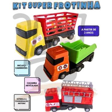 Imagem de Kit 3 Caminhão Brinquedo Caçamba Bombeiro E Boiadeiro Com Animais Arti