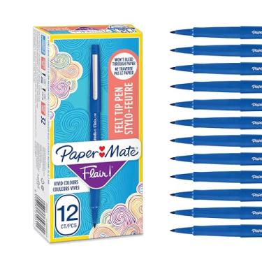 Imagem de Paper Mate Canetas de ponta de feltro Flair | Canetas de escrita de ponta média (0,7 mm) | Azul | para escrever, desenhar e esboçar | 12 unidades