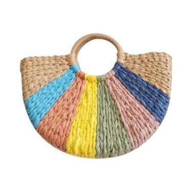 Imagem de Bolsa Feminina de Imitação de Palha de Vime - Feita à Mão com Alça Sup
