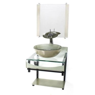 Imagem de Gabinete Vidro 40Cm Banheiro Curvado Duplo Pp Cuba Redonda