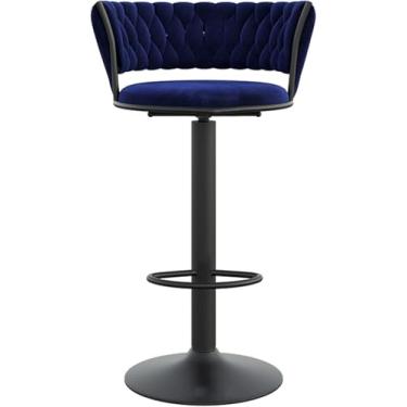 Imagem de Banquetas De Bar De Café Da Manhã De Cozinha Banquetas De Altura De Balcão Com Encosto Assento De Veludo Cadeiras De Balcão Acolchoadas Cadeiras De Bar Bancos, Black Leg Blue Pad, 65-80cm